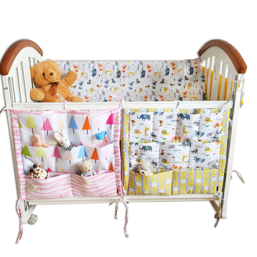 Rooms Nursery Hanging Storage Bag Cartoon Baby Cot Bed Crib Organizer Toy Diaper 