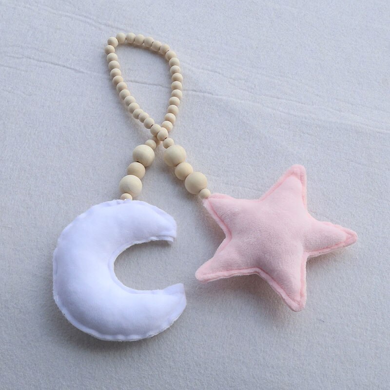 Baby Bedding Decor Pillow Moon Stars Wooden Beads Strings Toys Photo Prop New 