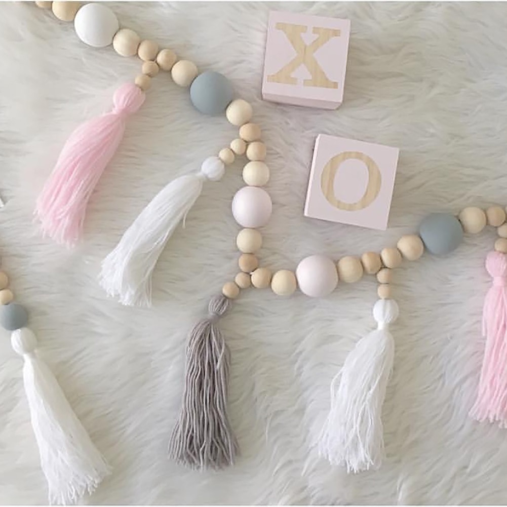 Lovely Tassels Wooden Beads Chain Home Wall Decoration - Allochild