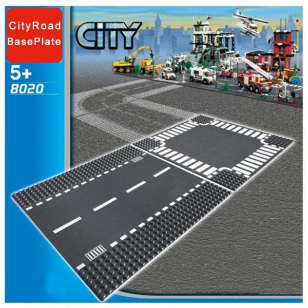 City Road Street Baseplate Compatible LegoINGlys Block Straight Crossroad Curve T Junction DIY Building Blocks Parts